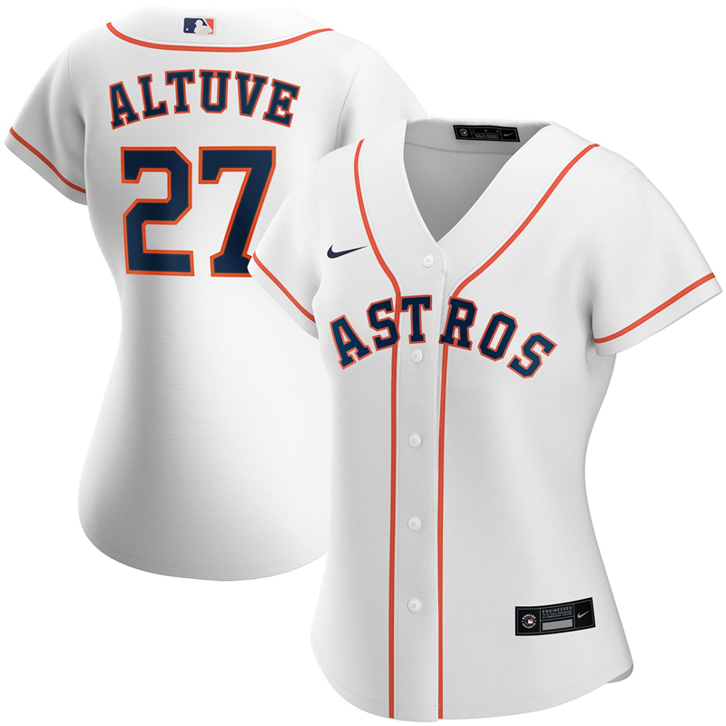 2020 MLB Women Houston Astros 27 Jose Altuve Nike White Home 2020 Replica Player Jersey 1